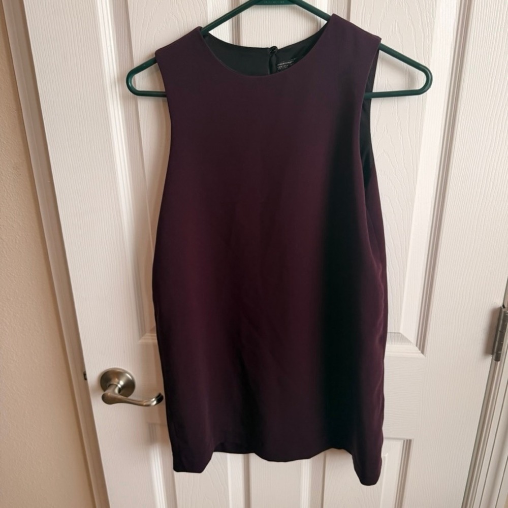 Zara Basic Womens Plum Purple Sleeveless Shift Mini Dress Size XS Keyhole Back‎